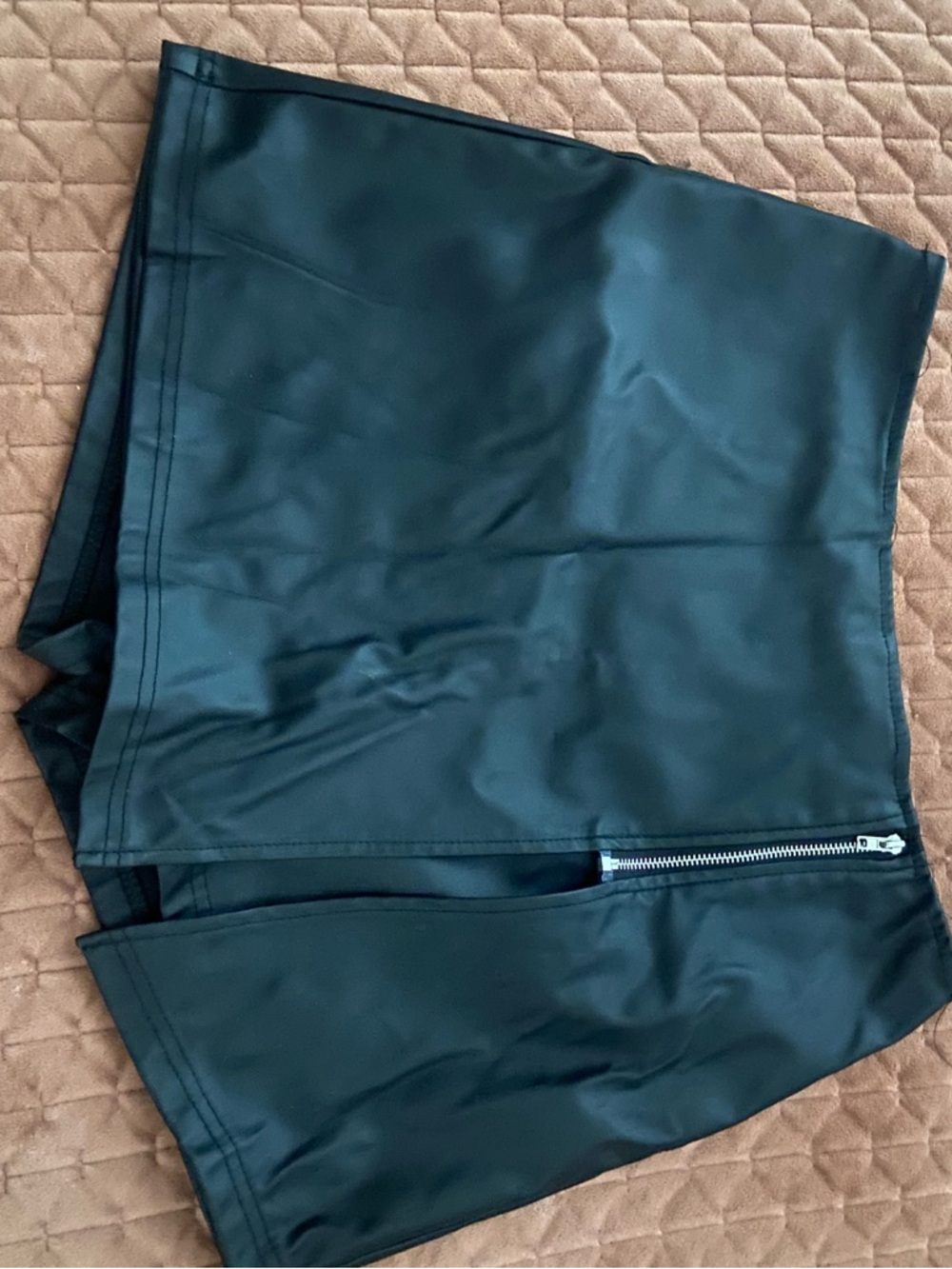 Black Faux Leather Mini Skirt with Front Zipper